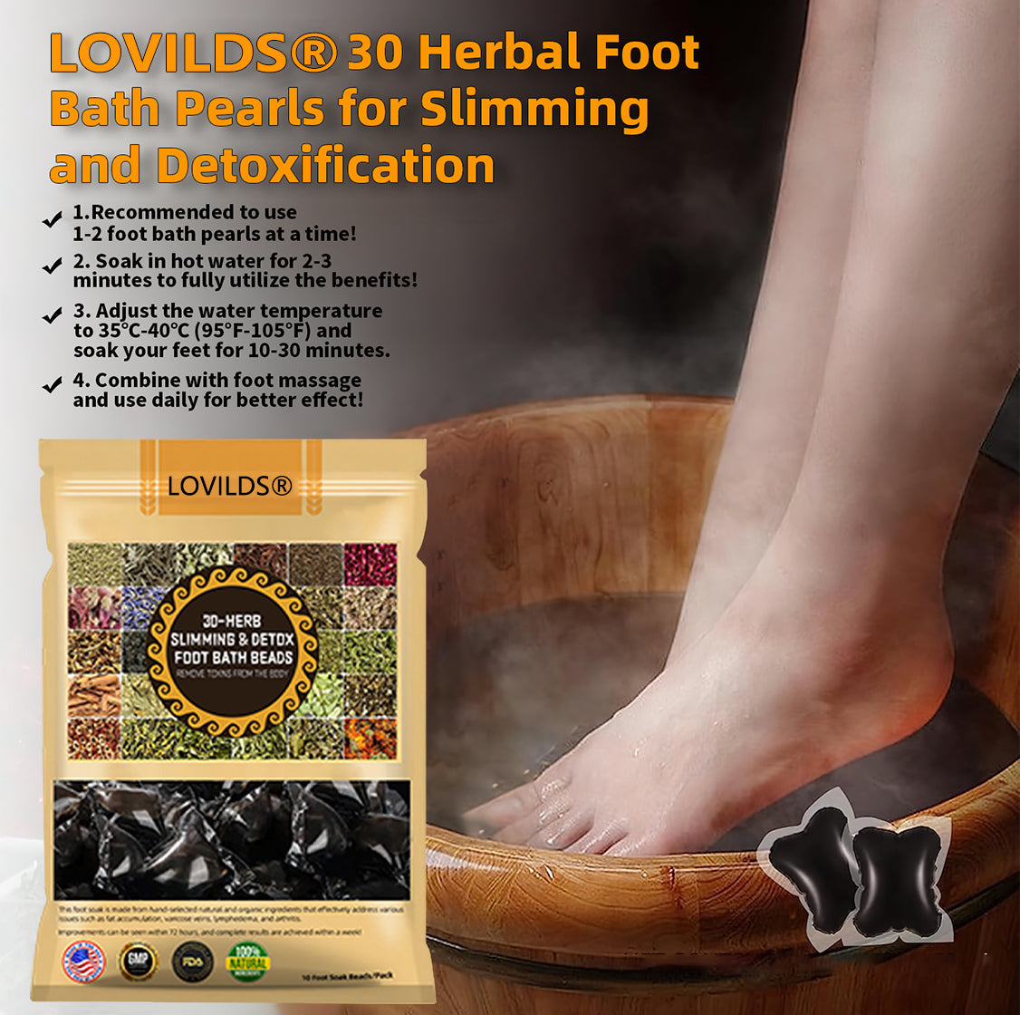 LOVILDSβ’ 30-Herb Slimming & Detox Foot Bath Beads-π¦΅π©ββοΈ(LANA Certification, Lymphatic Association of America)