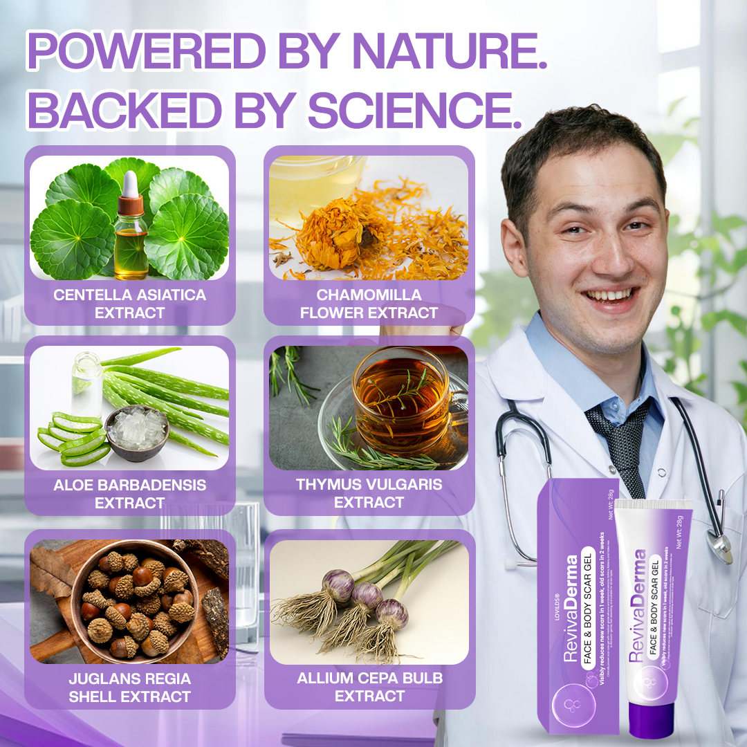 LOVILDS® RevivaDerma Face & Body Scar Gel - Clinically proven to soften, flatten and fade surgical scars, acne marks, burns, keloids and trauma-related scars