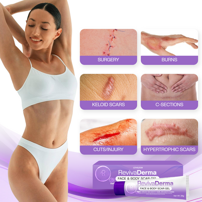LOVILDS® RevivaDerma Face & Body Scar Gel - Clinically proven to soften, flatten and fade surgical scars, acne marks, burns, keloids and trauma-related scars