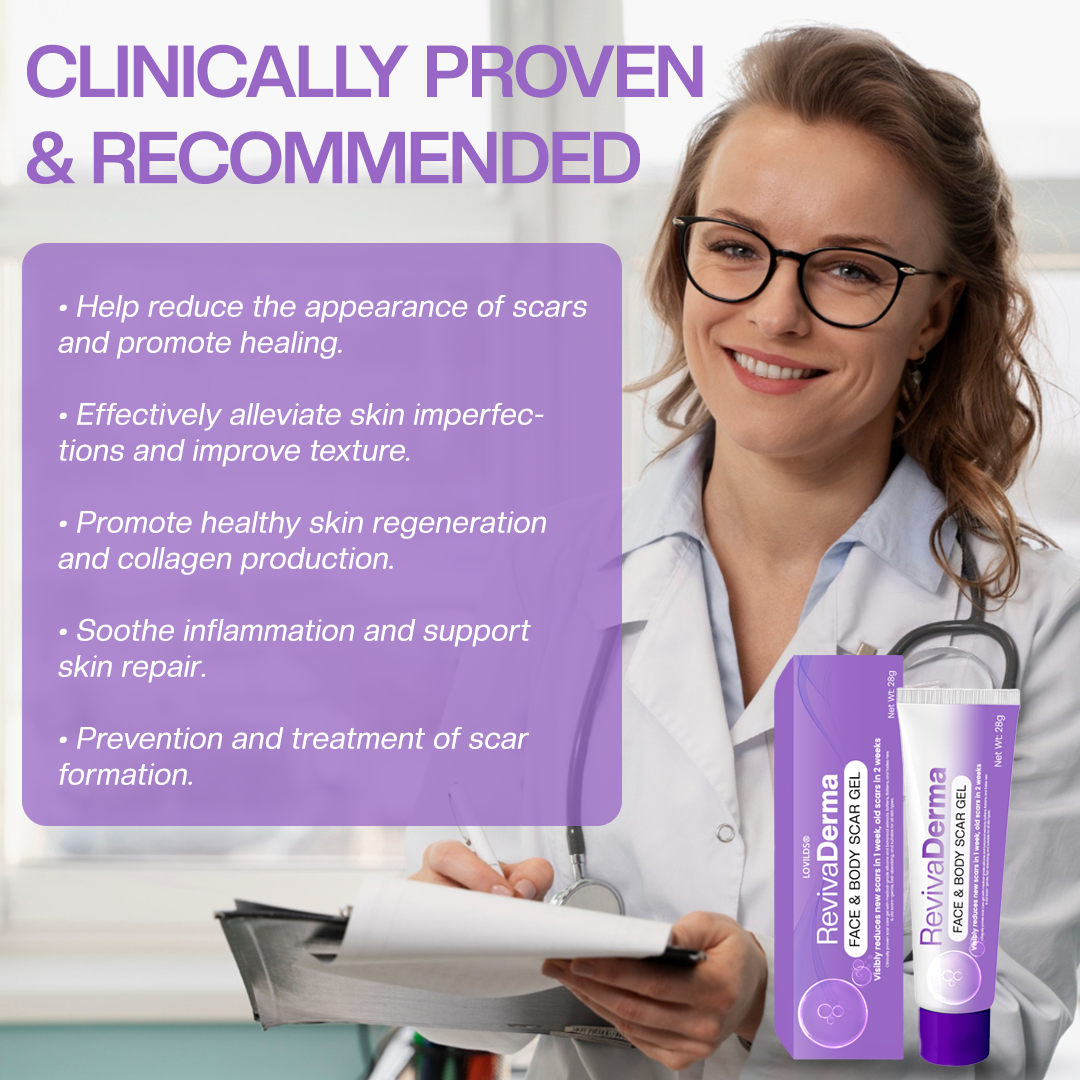 LOVILDS® RevivaDerma Face & Body Scar Gel - Clinically proven to soften, flatten and fade surgical scars, acne marks, burns, keloids and trauma-related scars