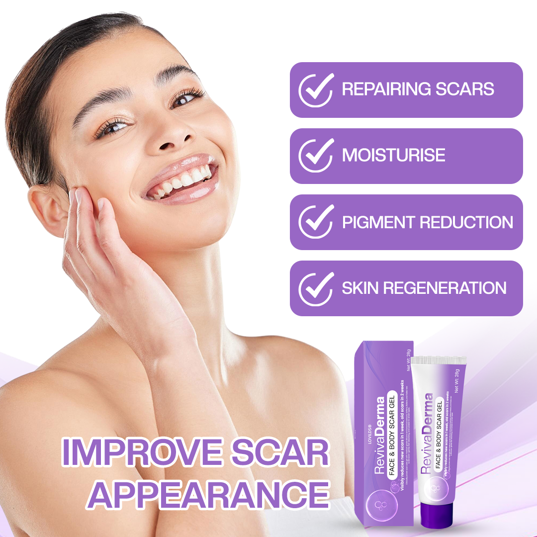 LOVILDS® RevivaDerma Face & Body Scar Gel - Clinically proven to soften, flatten and fade surgical scars, acne marks, burns, keloids and trauma-related scars